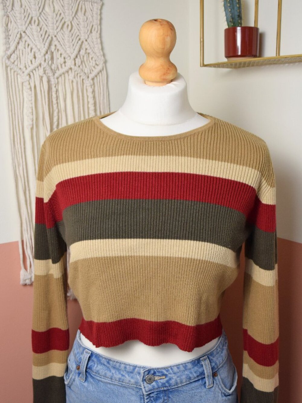Casual Corner Annex Striped Cropped Ribbed Sweater Y2K Large
